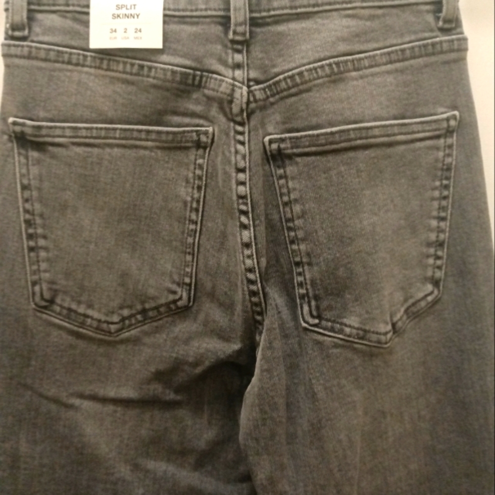 ZARA color wash off black High Rise Full Length Split Skinny womens Jeans - Picture 6 of 8
